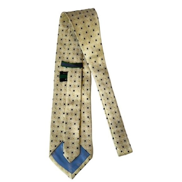 ALEXANDER JULIAN COLOURS Mens Necktie Silk Gold Black Geometric Squares 62"x3.5" - Picture 7 of 10